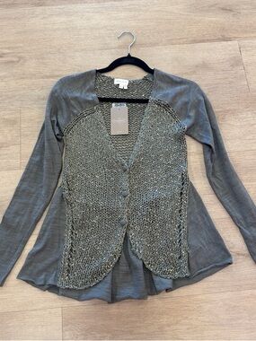 Anthropologie Olive Green Mixed-Knit Button Front Cardigan